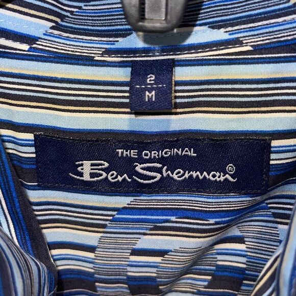 Ben Sherman Mens Carnaby Fit Stripe Short Sleeve Button Up Shirt Blue Medium NWT - Picture 5 of 10